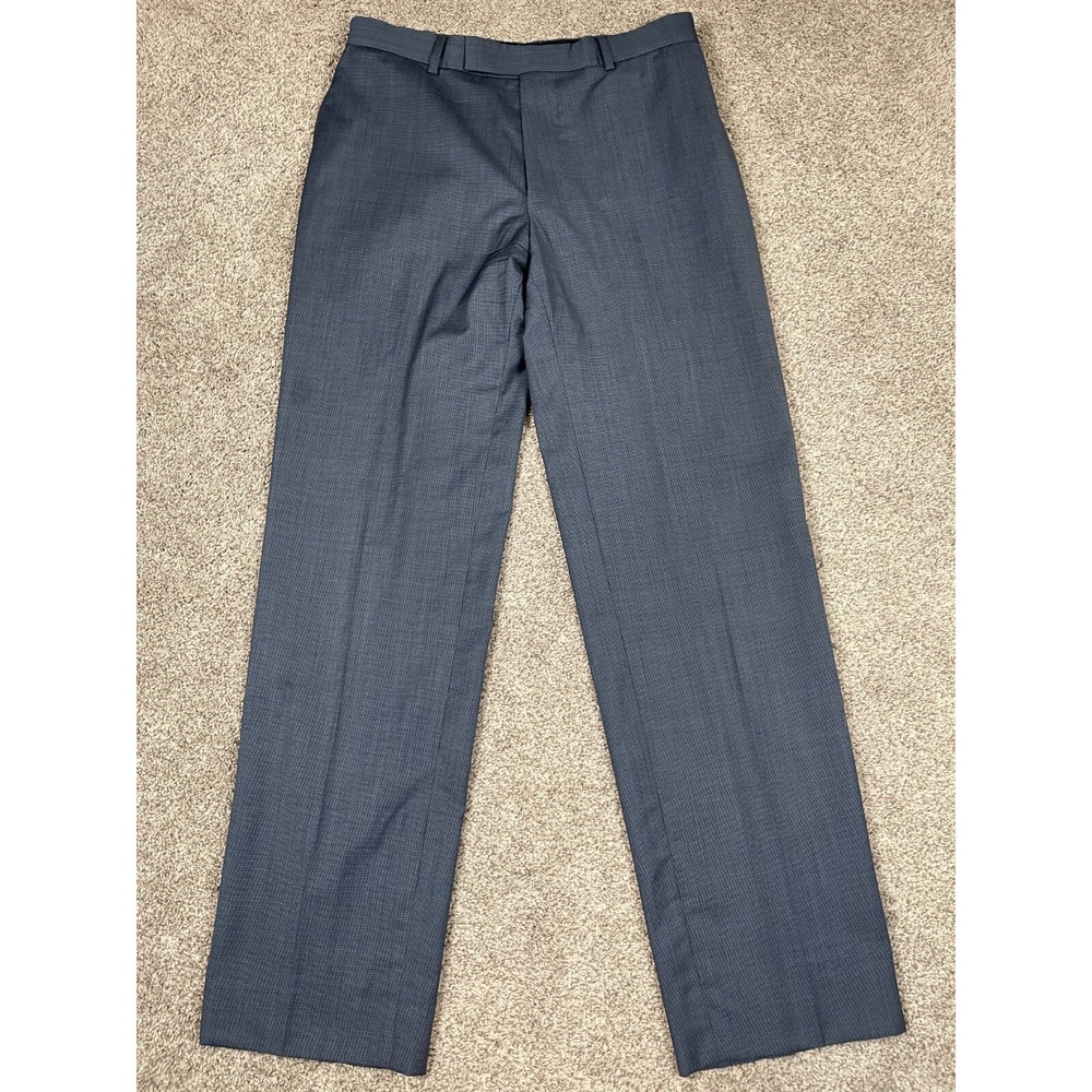 Boss Hugo Boss Pants Mens 42R Blue Houndstooth Straight 100% Wool Classic Dress